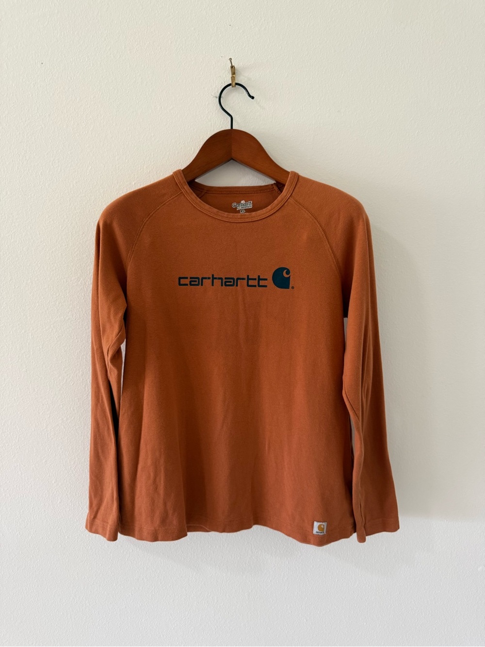 Carhartt Women’s Brown Cotton Knit Long Sleeve Logo Crewneck Raglan Tee XL